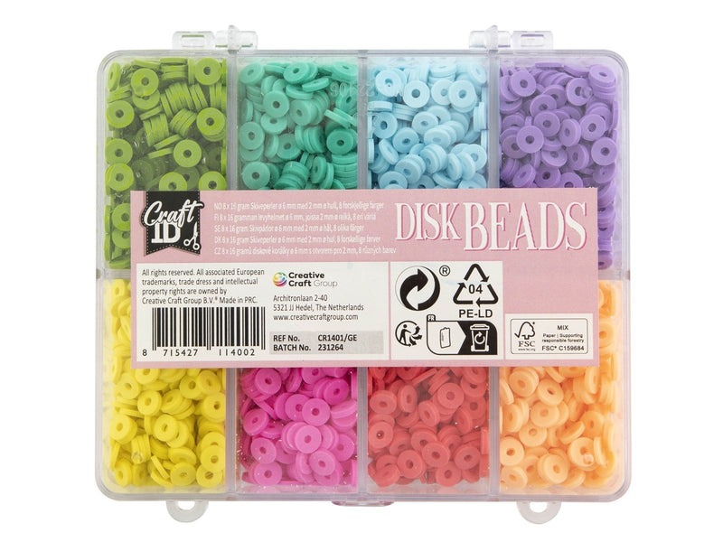 Craft Sensations Disc beads 6 mm in storage box - 8 colours