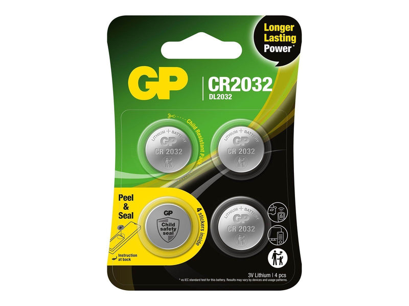 GP battery - safety seal - 4 x CR2032 - Li/MnO2