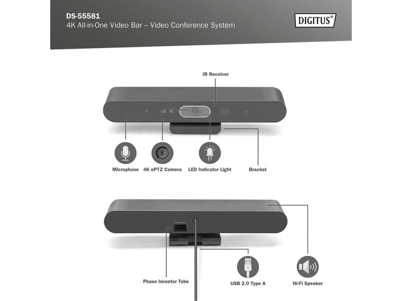 DIGITUS All-In-One VideoBar Mini 4K Videoconferenc