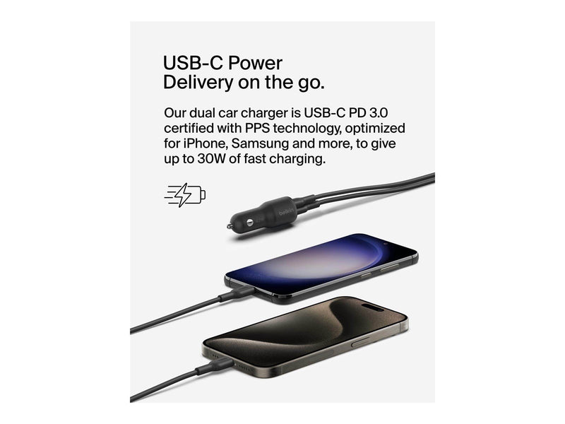 Belkin BoostCharge car power adapter - USB 24 pin USB-C - 42 Watt