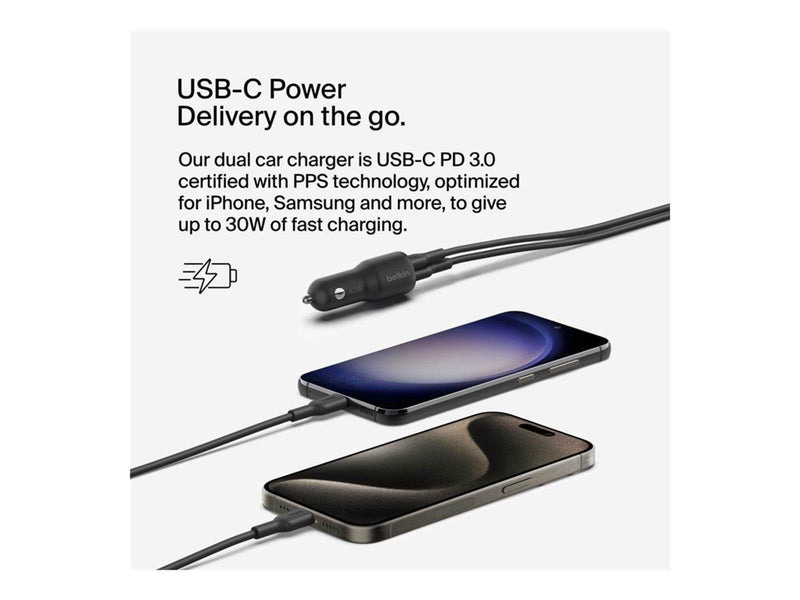 Belkin BoostCharge car power adapter - USB 24 pin USB-C - 42 Watt