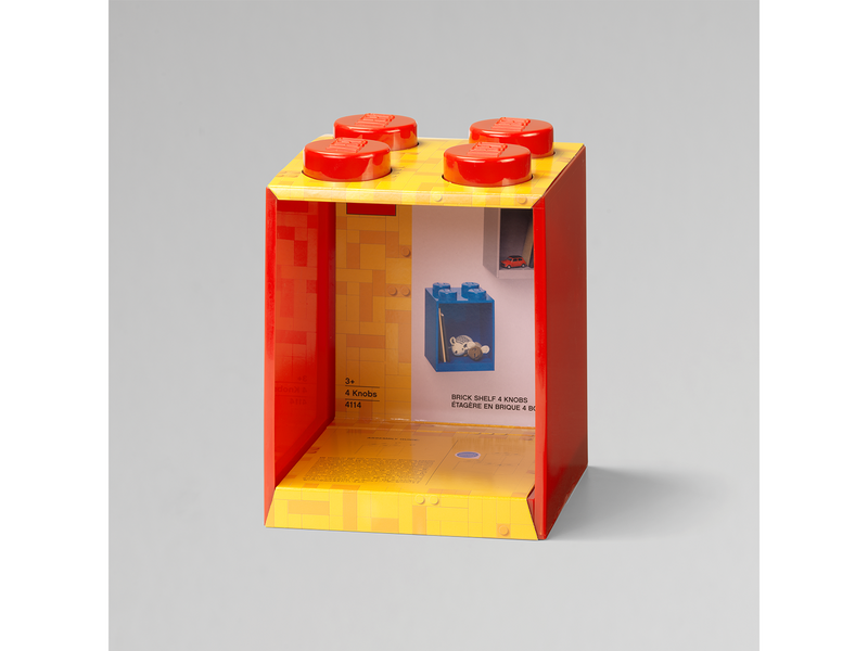 LEGO BRICK SHELF 4 KNOBS - RED