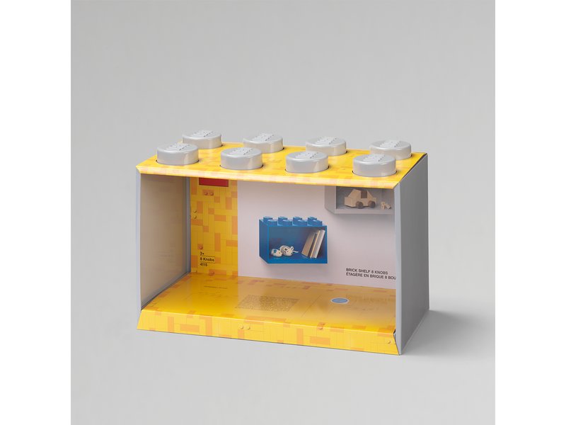 LEGO BRICK SHELF 8 KNOBS - GREY