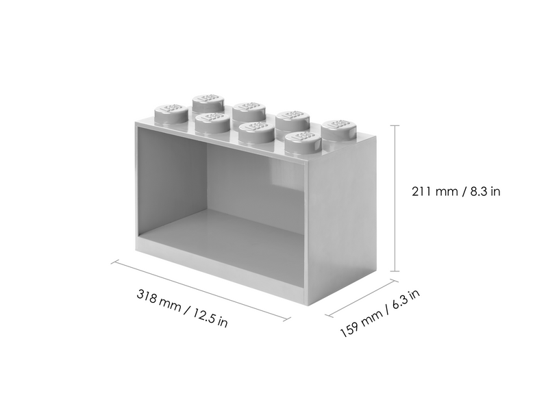 LEGO BRICK SHELF 8 KNOBS - GREY