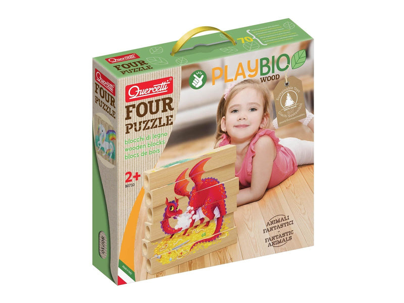 Quercetti PlayBio Four Wooden Puzzles: Fantastic Animals