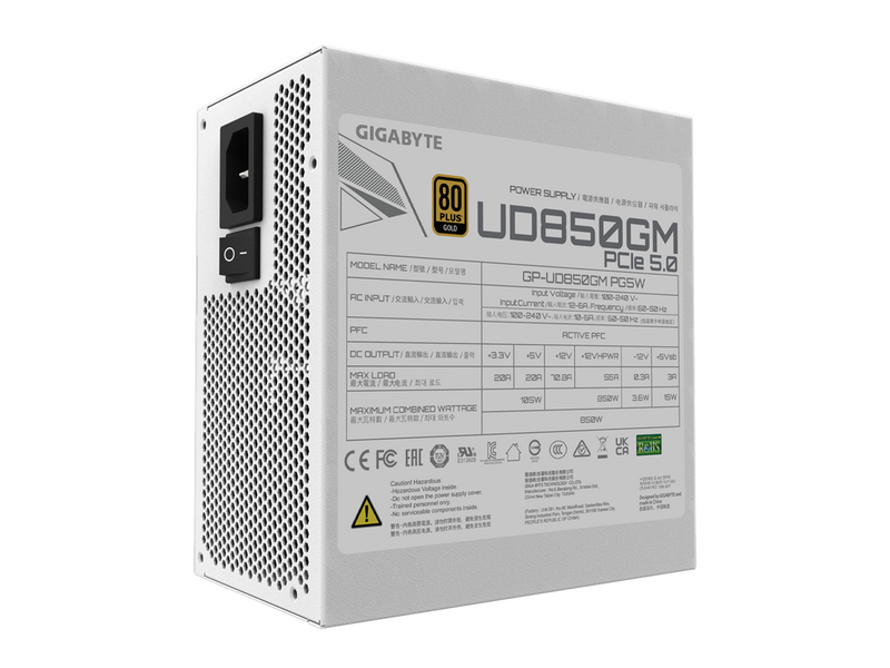GIGABYTE UD850GM PG5W Netzteile - 850 Watt - 120 mm - ATX 3.0 - 80 Plus Gold zertifiziert