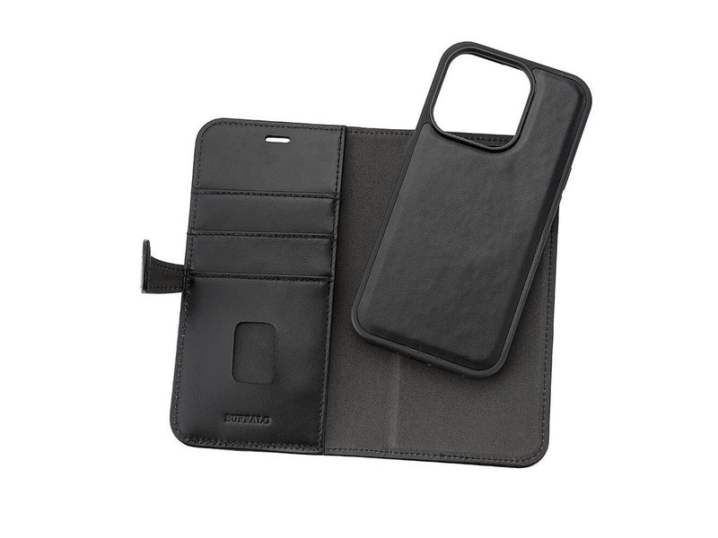 Buffalo Wallet Case 2-in-1 3 Card MagSeries Black - iPhone 15 Pro