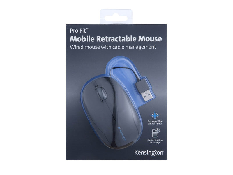 Kensington Pro Fit® Mobile Maus mit einziehbarem Kabel, schwarz - Maus (Schwarz)