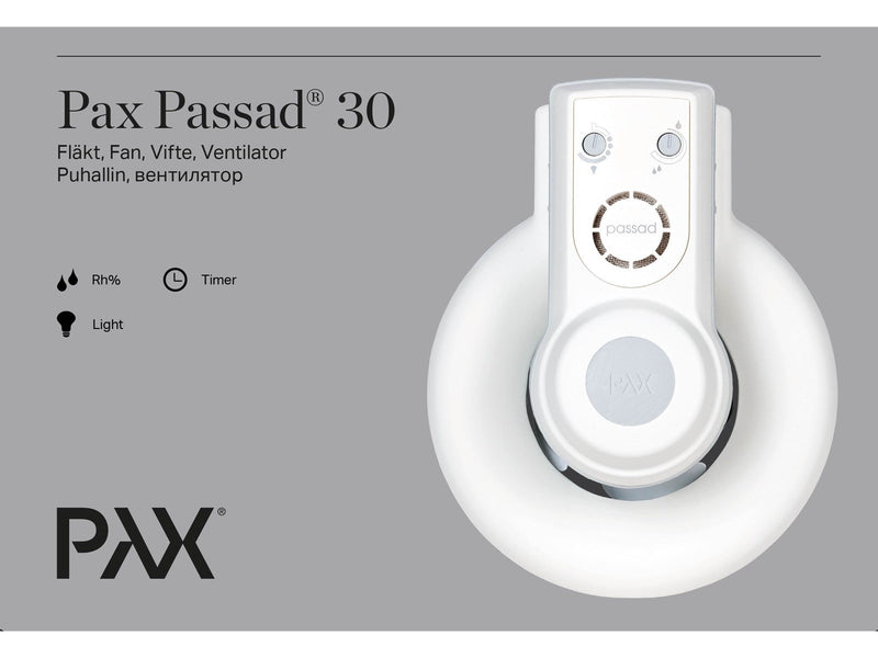 Pax Passad 30 Fan, Moisture and presence sensor, Ø100 mm, White