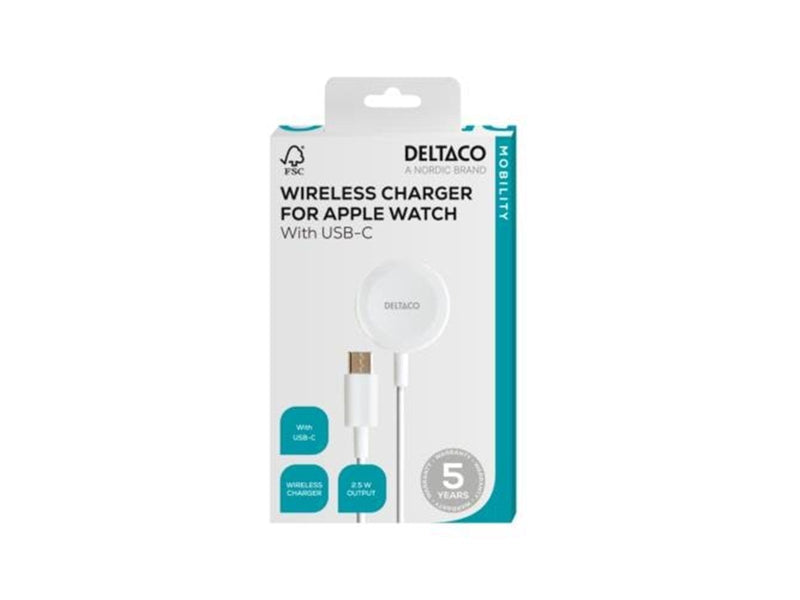 Deltaco AWC-101 Apple Watch charger USB-C 1 m fixed cable
