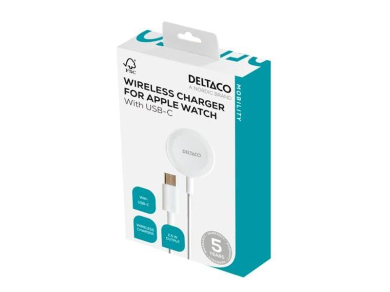 Deltaco AWC-101 Apple Watch charger USB-C 1 m fixed cable