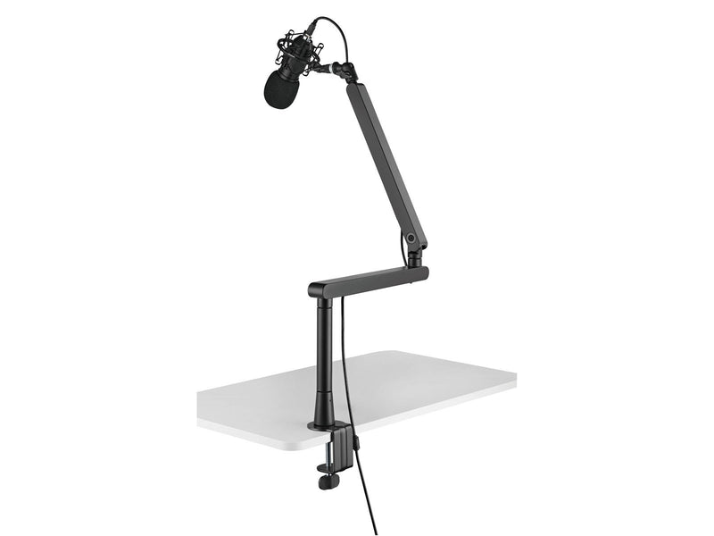 Deltaco GAM-173 Low-Profile Streaming Microphone arm with riser height extension adapter Black