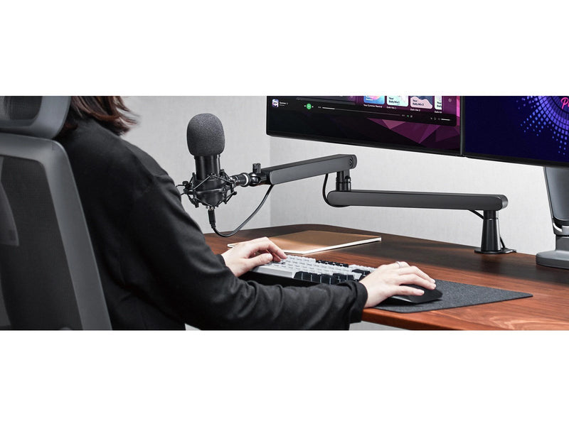 Deltaco GAM-173 Low-Profile Streaming Microphone arm with riser height extension adapter Black