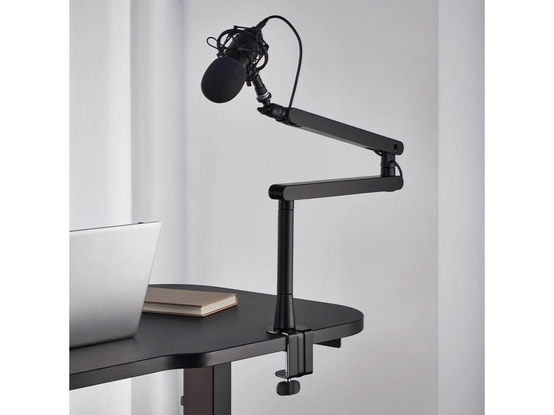 Deltaco GAM-173 Low-Profile Streaming Microphone arm with riser height extension adapter Black