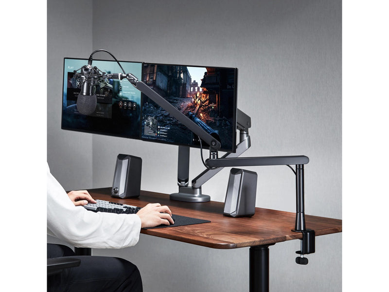 Deltaco GAM-173 Low-Profile Streaming Microphone arm with riser height extension adapter Black