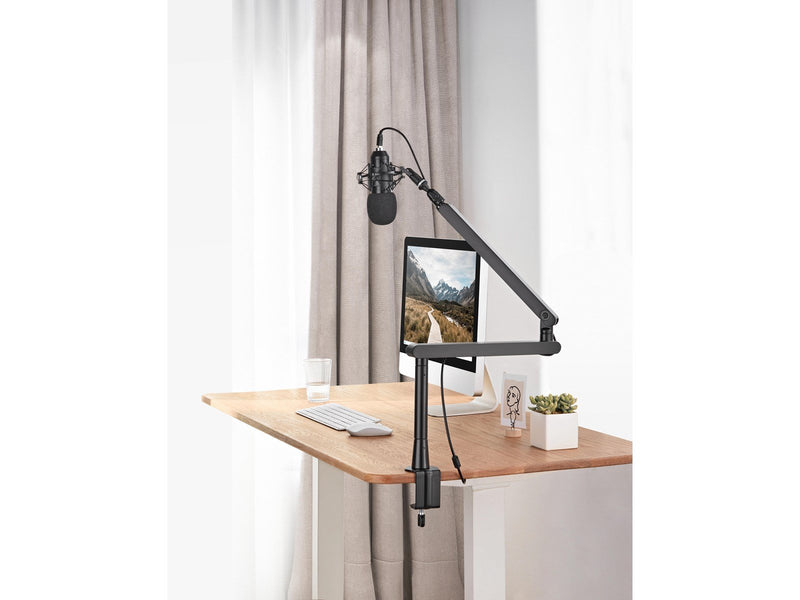 Deltaco GAM-173 Low-Profile Streaming Microphone arm with riser height extension adapter Black