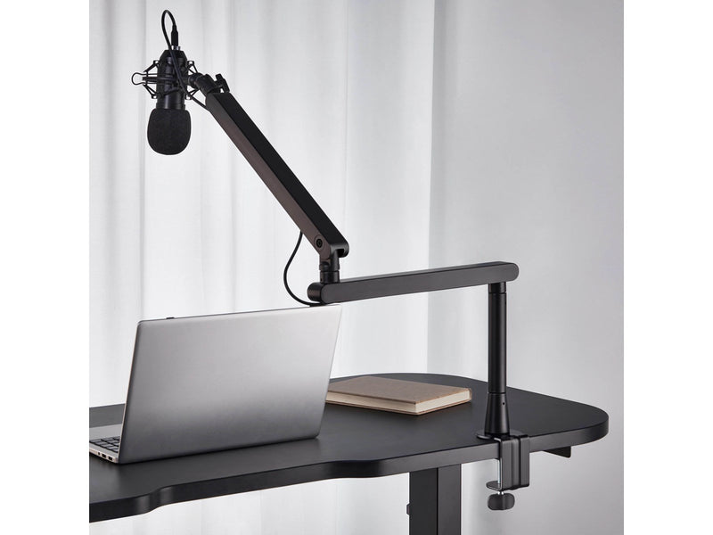 Deltaco GAM-173 Low-Profile Streaming Microphone arm with riser height extension adapter Black