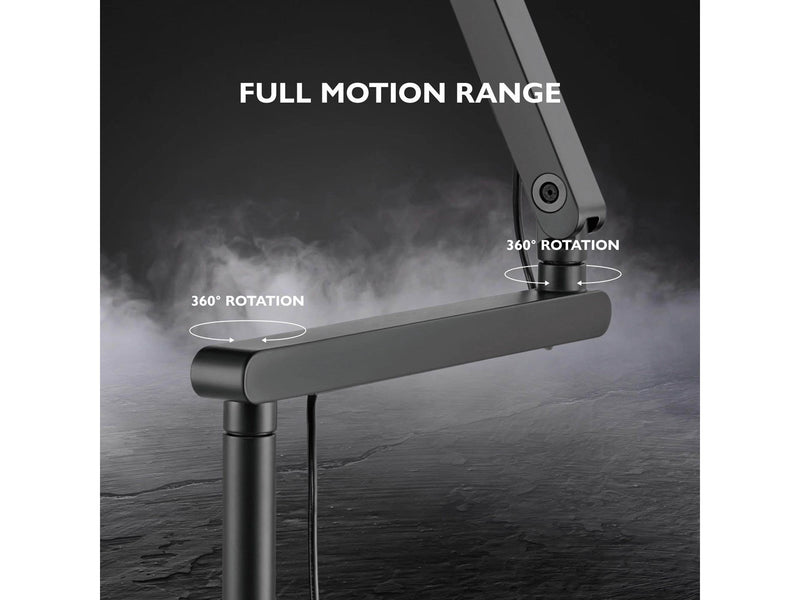 Deltaco GAM-173 Low-Profile Streaming Microphone arm with riser height extension adapter Black