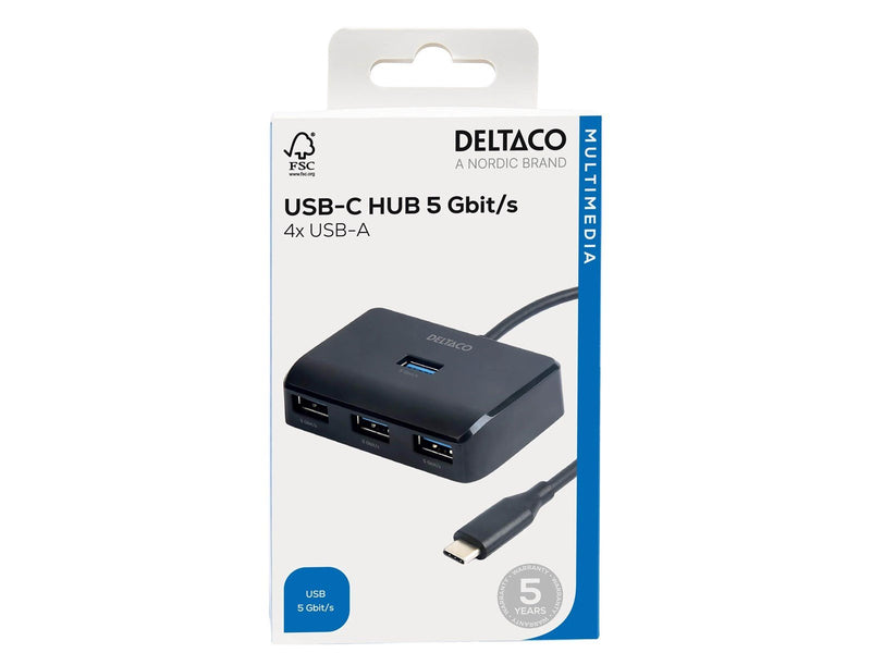 Deltaco HUB203 USB-C USB-Hubs - USB 3.0 - 4 - silber