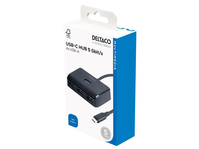 Deltaco HUB203 USB-C USB-Hubs - USB 3.0 - 4 - silber