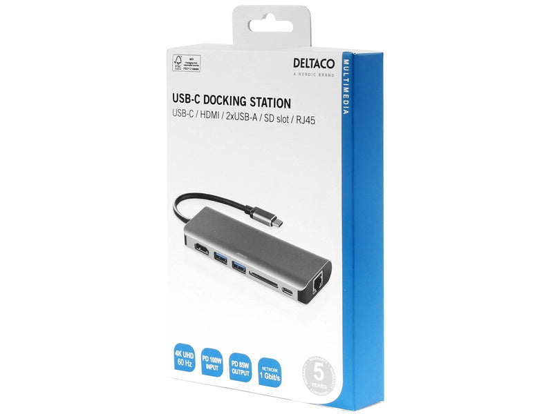 Deltaco USBC-HDMI24 - USB-C docking station 1x HDMI/RJ45/2x USB-A/SD space grey