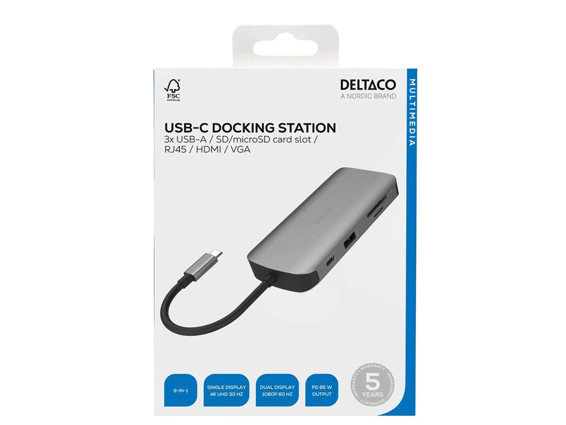 Deltaco USBC-HDMI25 - 9-in-1 USB-C Docking Station