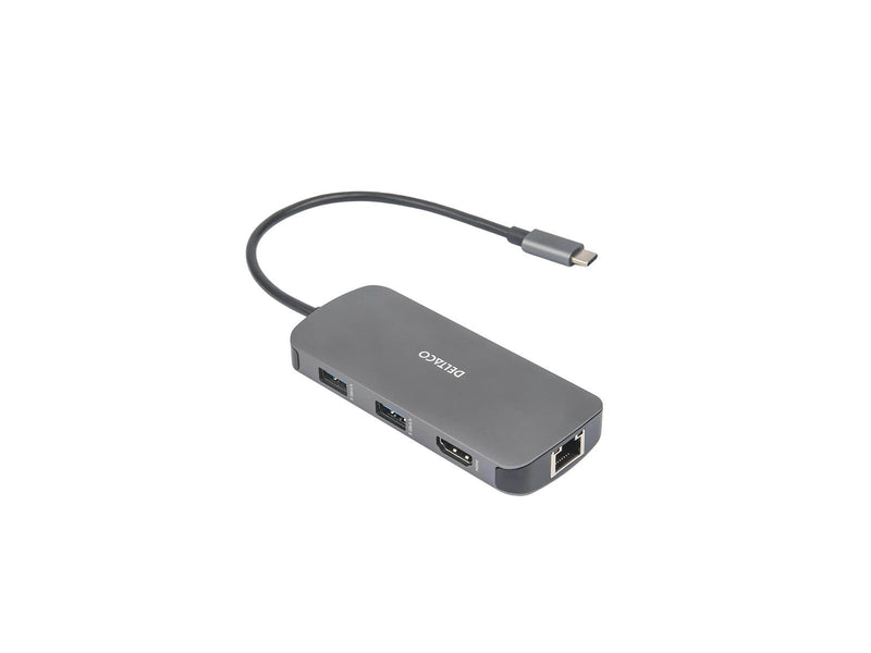 Deltaco USBC-HDMI26 - USB-C docking station 3x USB-A SD/microSD RJ45 HDMI silver