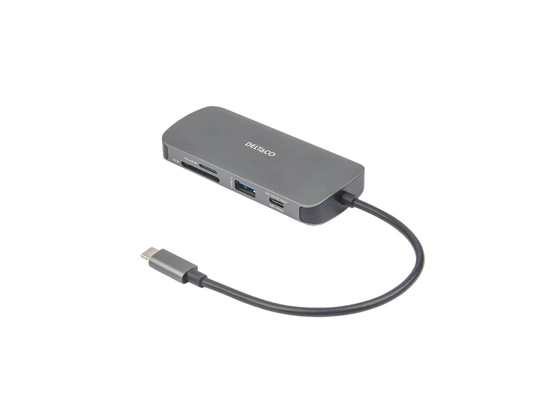 Deltaco USBC-HDMI26 - USB-C docking station 3x USB-A SD/microSD RJ45 HDMI silver