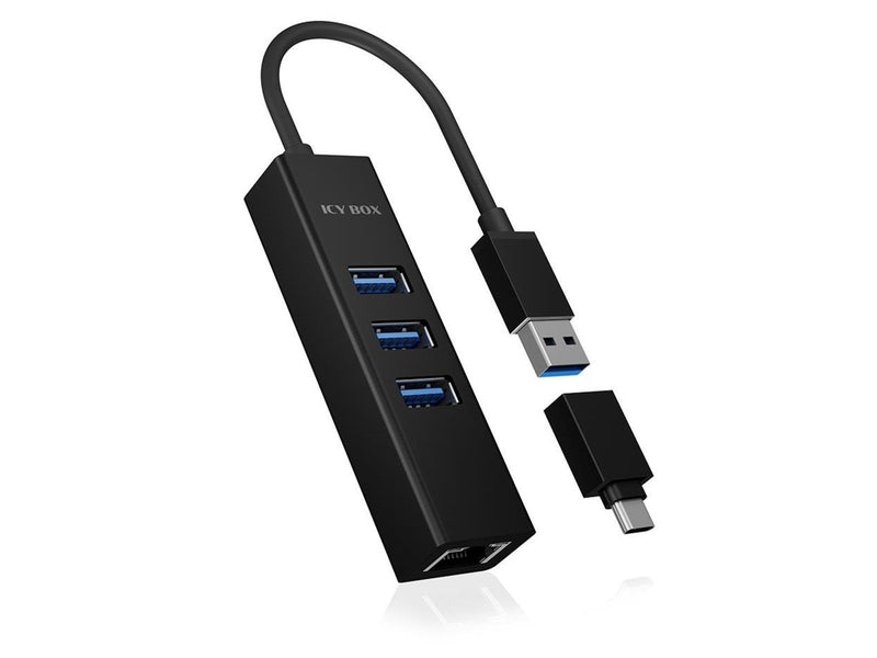 RaidSonic ICY BOX IB-HUB1419-LAN USB-Hubs - USB 3.0 - 3 - Schwarz
