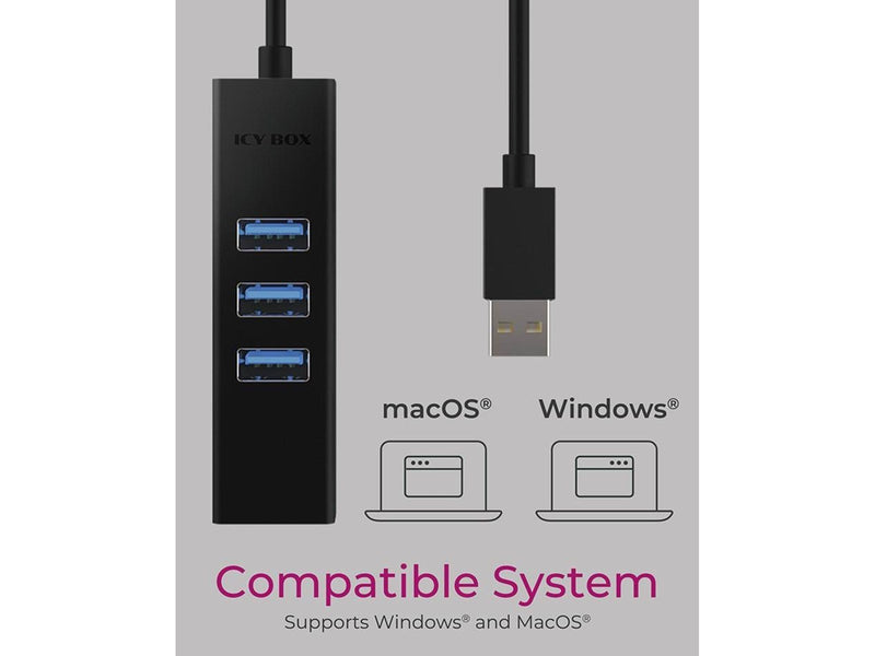 RaidSonic ICY BOX IB-HUB1419-LAN USB-Hubs - USB 3.0 - 3 - Schwarz