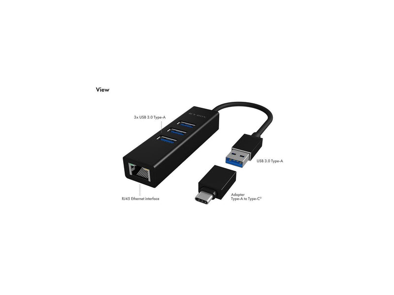 RaidSonic ICY BOX IB-HUB1419-LAN USB-Hubs - USB 3.0 - 3 - Schwarz
