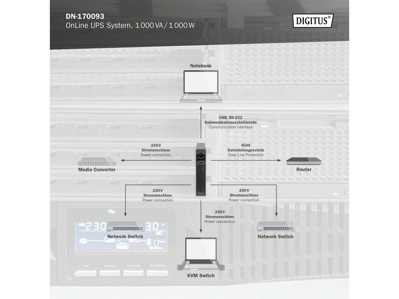 DIGITUS DN-170093 - UPS - online - 1000 Watt - 1000 VA - 9 Ah