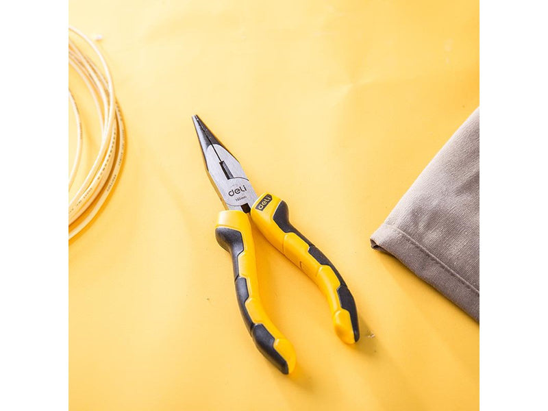 Deli Tools Long Nose Pliers 6"  EDL2106 (yellow)