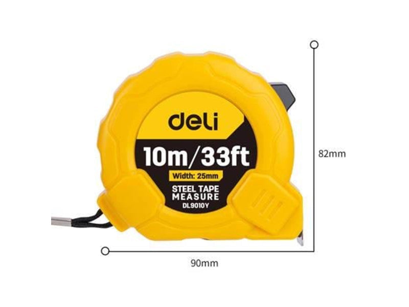 Deli Tools Steel Measuring Tape 10m/25mm  EDL9010Y (yellow)