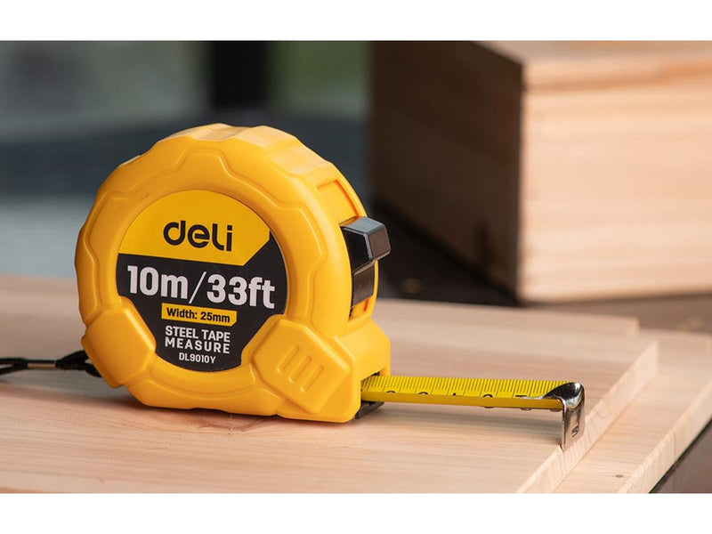 Deli Tools Steel Measuring Tape 10m/25mm  EDL9010Y (yellow)