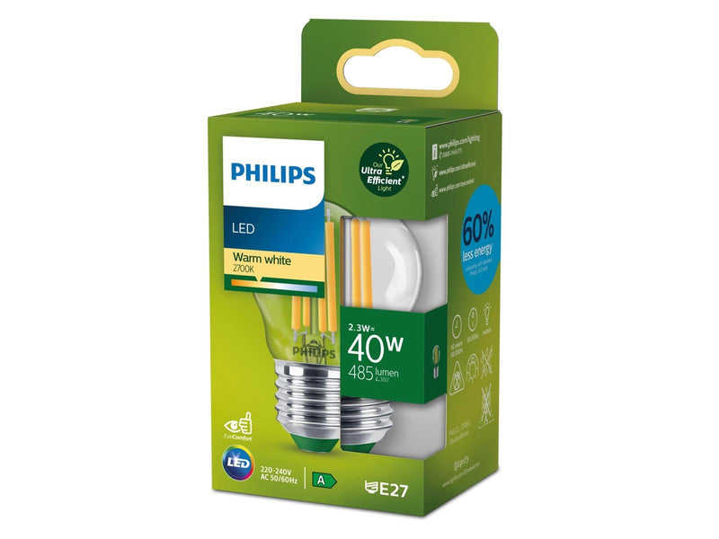 Philips LED-Lampe Mini-ball 2.3W/827 (40W) Clear E27