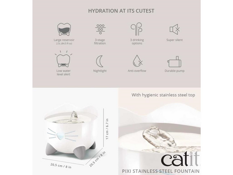 Catit - Cat Fountain Pixi 2.5L Stainless - (785.0484)