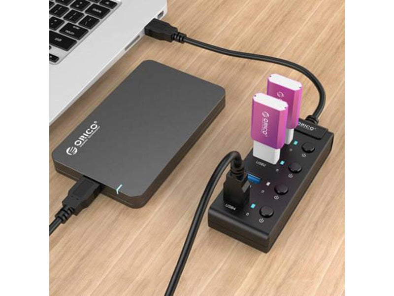ORICO USB 3.0. Hub with switches 4x USB (black) USB-Hubs - USB 3.0 - 4 - Schwarz