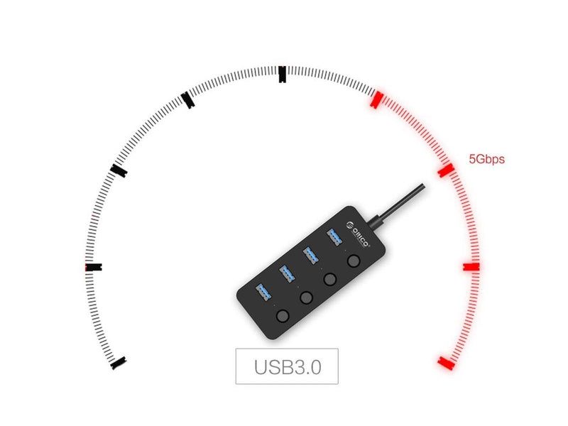 ORICO USB 3.0. Hub with switches 4x USB (black) USB-Hubs - USB 3.0 - 4 - Schwarz