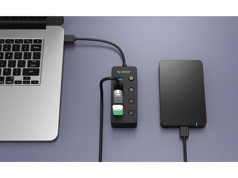 ORICO USB 3.0. Hub with switches 4x USB (black) USB-Hubs - USB 3.0 - 4 - Schwarz