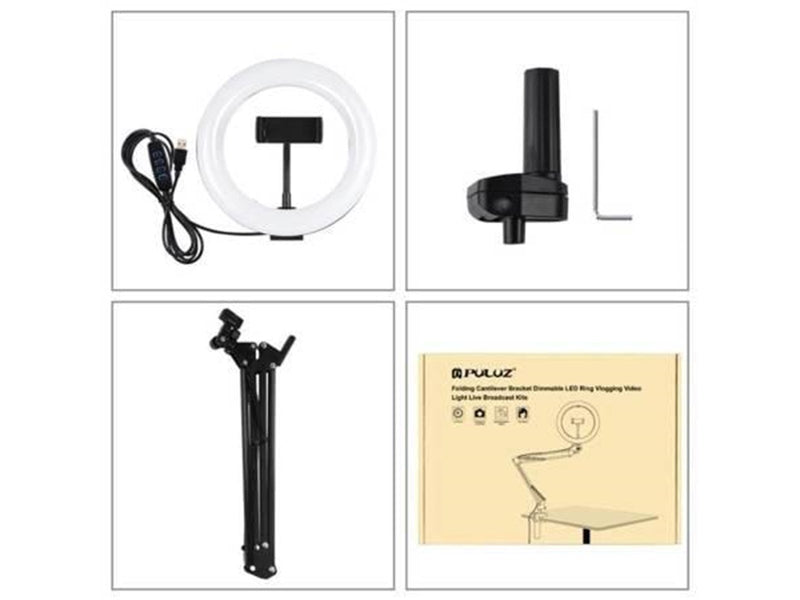 Puluz Desktop arm stand  with 20cm LED Vlogging Ring PKT3089B