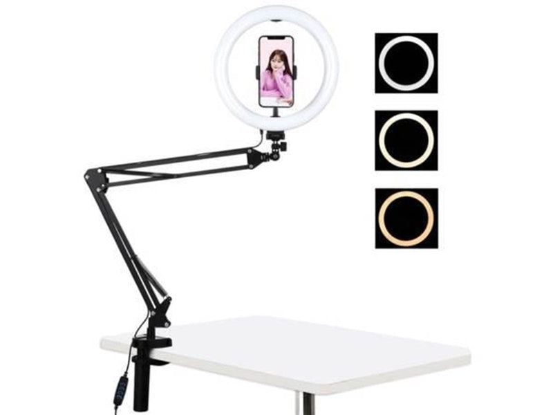 Puluz Desktop arm stand  with 26cm LED Vlogging Ring PKT3090B