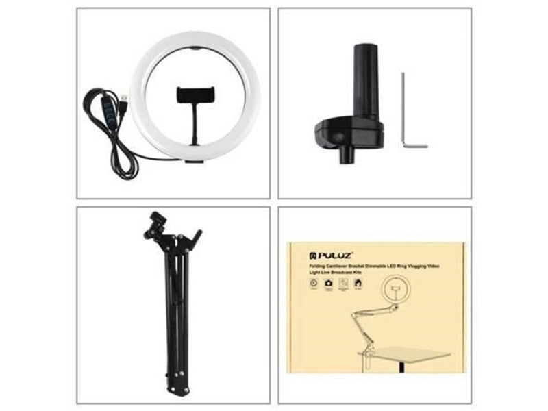 Puluz Desktop arm stand  with 26cm LED Vlogging Ring PKT3090B