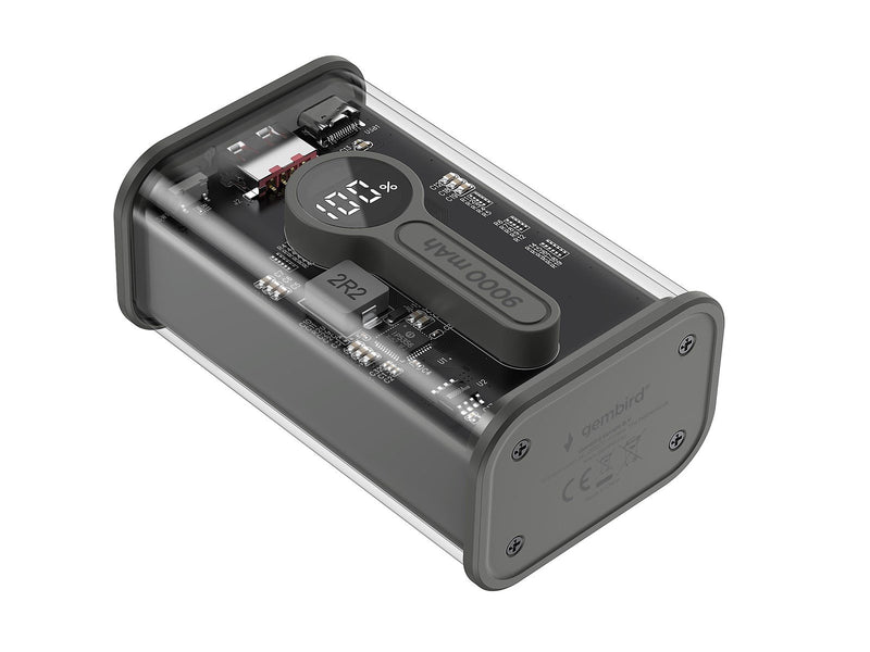 Gembird Powerbank 9000 mAh - Transparent QC 3.0 Powerbank (Akku) - Transparenter - 9000 mAh