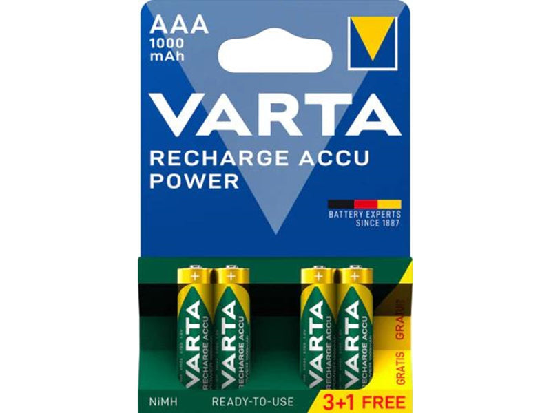 VARTA Recharge Charge Accu Power AAA 1000mAh 4 Pack (3+1