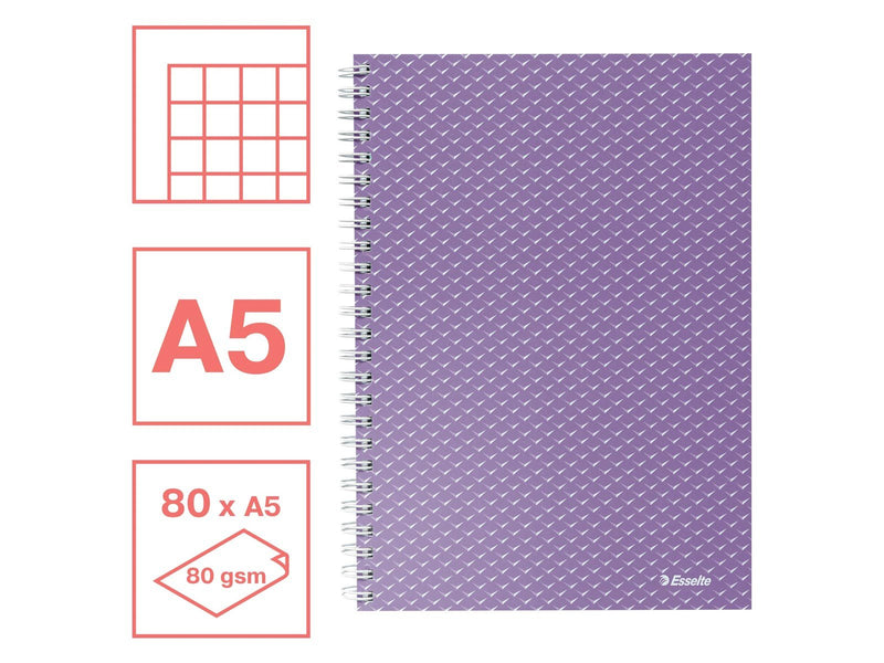 Esselte  Colour'Breeze A5 Collegeblock kariert, Spiralbindung Lavendel