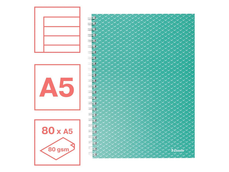 Esselte  Colour'Breeze A5 Collegeblock liniert, Spiralbindung Grün