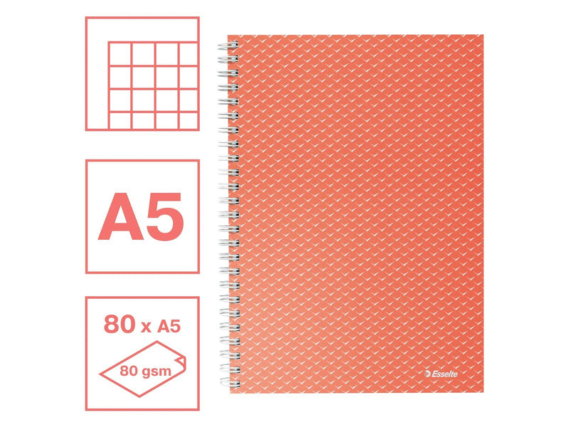 Esselte  Colour'Breeze A5 Collegeblock kariert, Spiralbindung Koralle