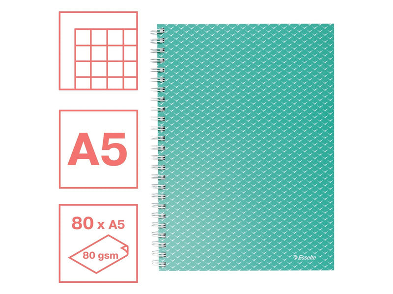 Esselte  Colour'Breeze A5 Collegeblock kariert, Spiralbindung Grün