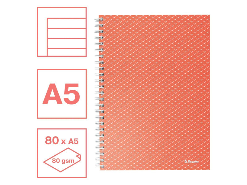 Esselte  Colour'Breeze A5 Collegeblock liniert, Spiralbindung Koralle